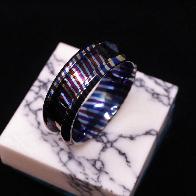 Heat Treated Titanium Damascus Ring Blank - 8mm Wide 4mm Channel for Inlay & Ring Making image 6