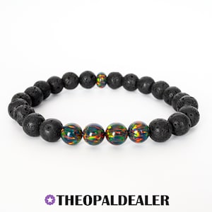 Black Fire Opal & Lava Stone Beaded Bracelet, New Design! Opal Bracelet/Lava Rock Bracelet/Women&#39;s Bracelets/Men&#39;s Bracelets/Opal Jewelry