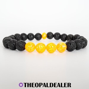 Gouden ananas opaal lavasteen armband - handgemaakte sieraden van rekbaar koord