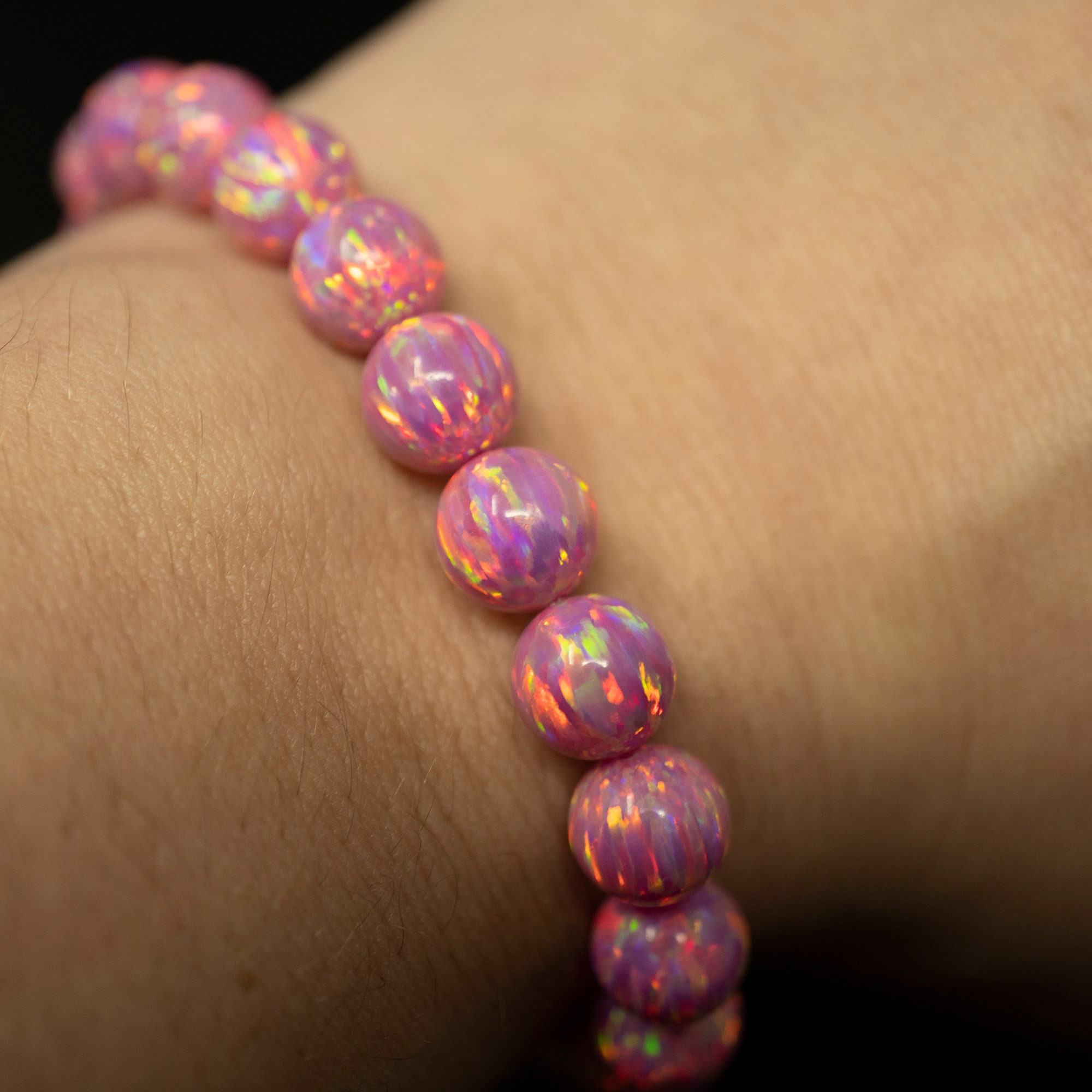 Pink Opal Elastic Bracelet - Grade A - 6mm & 8mm Beads