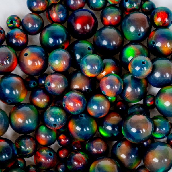 Black Rainbow Opalescence Beads, 4mm/6mm/8mm Opal Beads, 1mm Fully Drilled Round Beads - Black Opal Craft Beads, Jewelry Making, Pendants