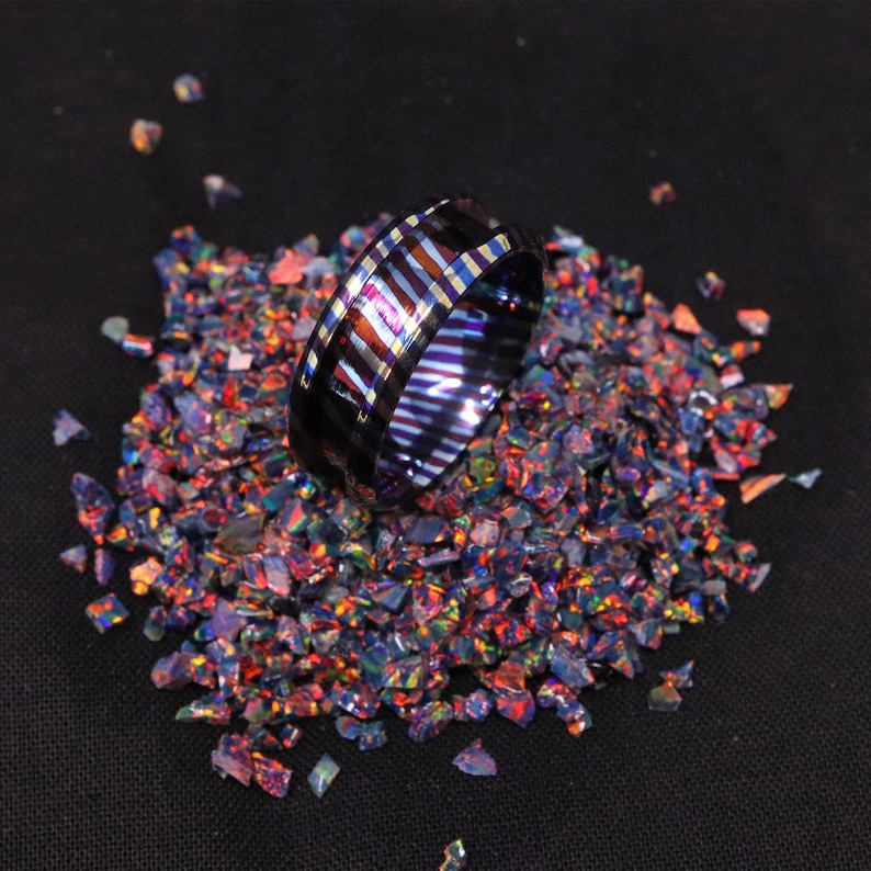 Heat Treated Titanium Damascus Ring Blank - 8mm Wide 4mm Channel for Inlay & Ring Making image 5