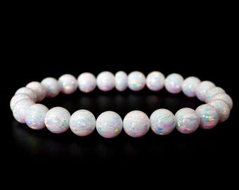 Pearl White Opal Beaded Bracelet, New Design! Opal Bracelet, Bead Bracelet, Stretch Bracelet, Women&#39;s Bracelet, Men&#39;s Bracelet, Opal Jewelry