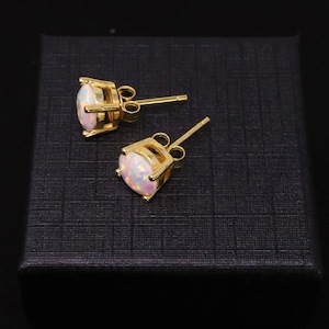 Pearl White Opal Earrings, Faceted White Opal Stud Earrings, White Gold Plated/14k Gold Plated/Rose Gold Plated Earrings, 5mm-8mm Studs
