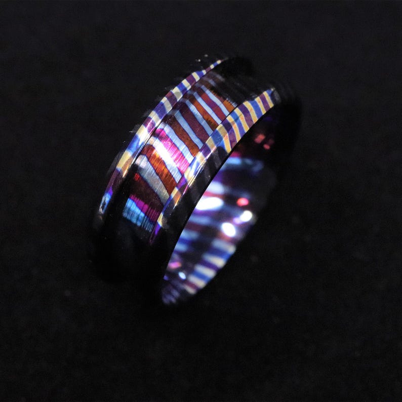 Heat Treated Titanium Damascus Ring Blank - 8mm Wide 4mm Channel for Inlay & Ring Making image 2