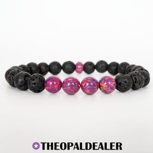 Pulsera de cuentas de piedra de lava de ópalo orquídea - Pulsera elástica hecha a mano creada en laboratorio para hombres y mujeres.