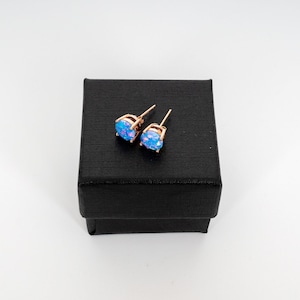 Cotton Candy Opal Earrings, Faceted Blue Opal Stud Earrings, White Gold Plated/14k Gold Plated/Rose Gold Plated Earrings, 5mm-8mm Studs