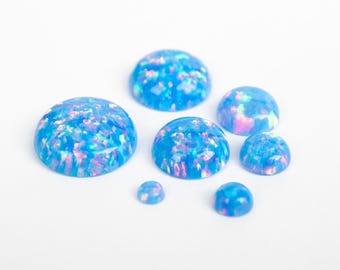 Cotton Candy Blue Opal Cabochon – Lab-Created Flat Back Gemstone