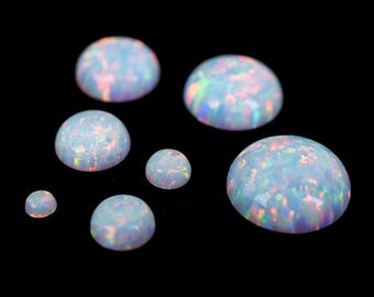 Blizzard Blue Opal Cabochon - Lab-Created Round Flat Back Gemstones for Jewelry Making