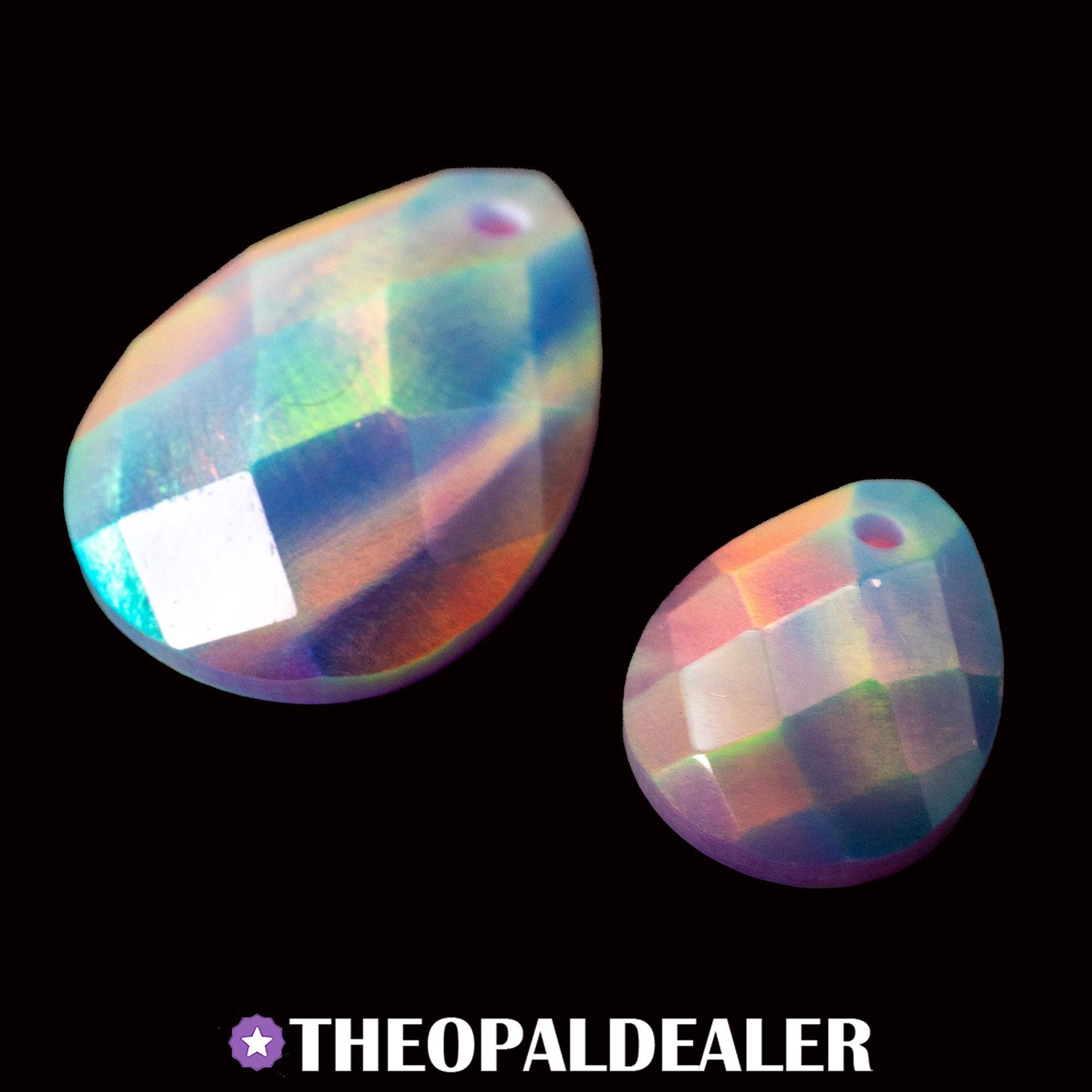 Lilac Galaxy Faceted Pear Cut Opalescence Cabochon, 1mm Front Drilled Hole, 7x9mm-10x14mm Stone Sizes, Opal Teardrop Flatback Cab, Wire Wrap