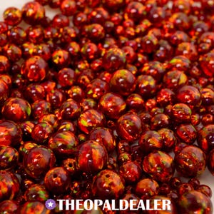 Okrągłe koraliki z czerwonego, ognistoczerwonego opalu | W pełni wiercone, syntetyczne, do wyrobu biżuterii (3-8 mm)