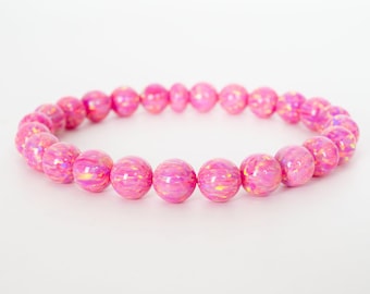 Aurora Opal Bracelet, New Design! Beaded Bracelet,  Stretch Bracelet, Women&#39;s Bracelet, Men&#39;s Bracelet, Opal Jewelry, Pink Opal Bracelet