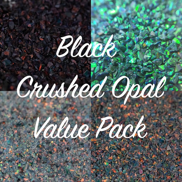 Black Crushed Opal Value Pack, Black Fire, Black Emerald, Moonstone, Lava Rock, 4G Total - Inlay Material, Ring Supplies, Jewelry Supplies