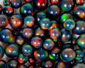 Schwarzer Regenbogen Nebel Opal Runde Perlen | Voll gebohrt Aurora Style für die Schmuckherstellung (3-8 mm)