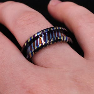 Heat Treated Titanium Damascus Ring Blank, 8mm Wide 4mm Damascus Ring Core - Inlay Supplies, Ring Making, Men&#39;s Ring, Women&#39;s Ring, Wedding