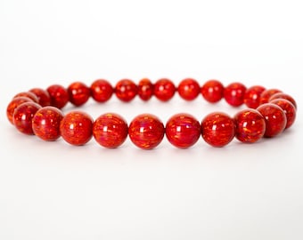 Ruby Red Opal Bracelet, New Design! 8mm Beaded Opal Bracelet, Stretch Bracelet, Women's Bracelet, Men's Bracelet, Red Opal Bracelet