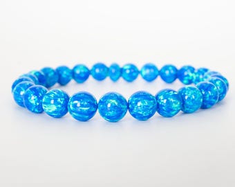 Pacific Sapphire Opal Bracelet, New Design! Beaded Opal Bracelet, Stretch Bracelet, Women&#39;s Bracelet, Men&#39;s Bracelet, Blue Opal Bracelet