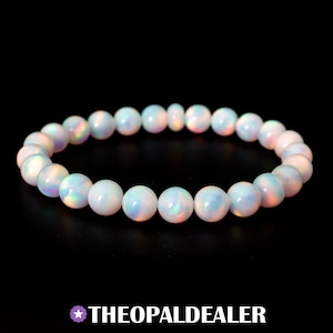 White Rainbow Nebula Opal Beaded Bracelet - Handmade Lab-Crafted Stretch Bracelet for Men & Women