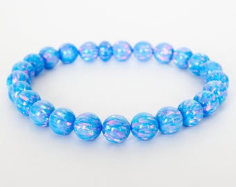 Pulsera de cuentas de ópalo algodón de azúcar - Pulsera elástica hecha a mano creada en laboratorio para hombres y mujeres.