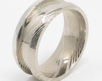 Twisted Stainless Damascus Steel Ring Blank, 8mm Wide 4mm Channel Damascus Ring Core - Inlay Supplies, Ring Making, Men&#39;s Ring, Women&#39;s Ring