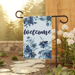 Blaue Blumen-Willkommens-Garten-Flagge