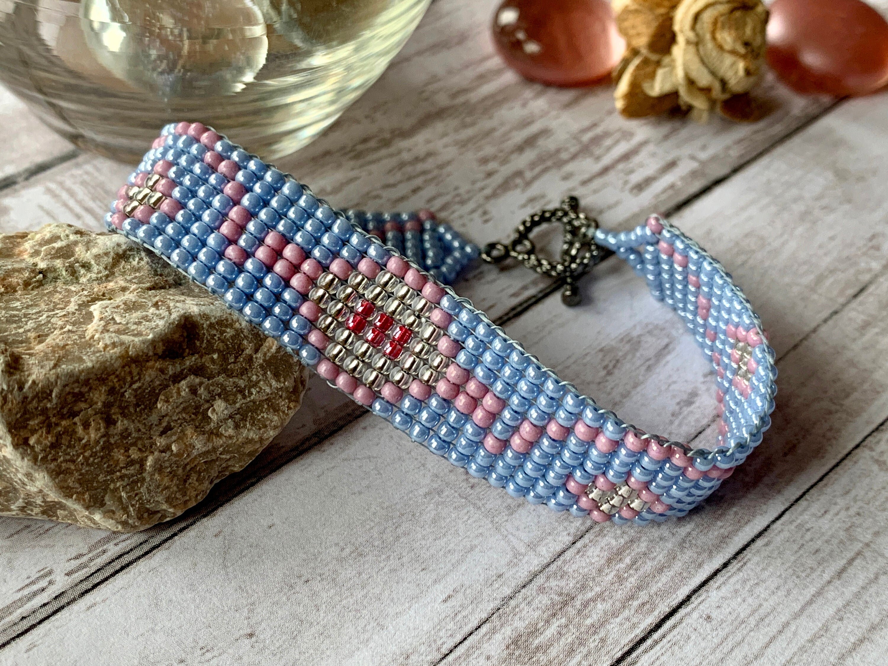 Turquoise and Purple Seed Bead Loom Bracelet, Toggle Clasp, Girl's Beaded  Bracelet - Etsy
