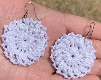 White Crochet Dangle Earrings for Sensitive Ears, Very Lightweight, White Earrings, Stocking Stuffer for Women, Coastal Cowgirl Wedding