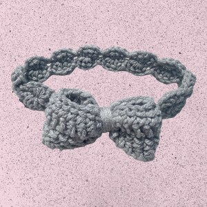 Bow Headband, Gray Bow Headband, Gray Crocheted Headband, Gray Crocheted Bow Headband