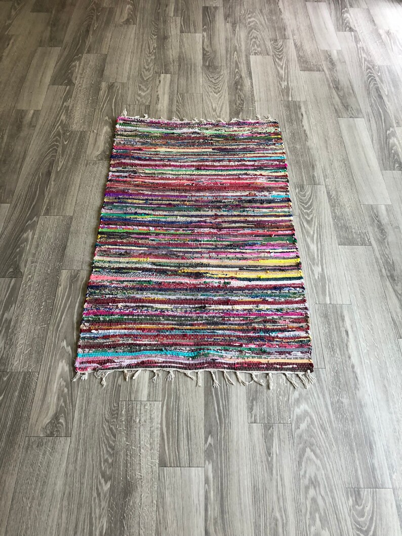 Handmade Rag Rug Rainbow Colored Handwoven 3ft X 5ft Rug Etsy
