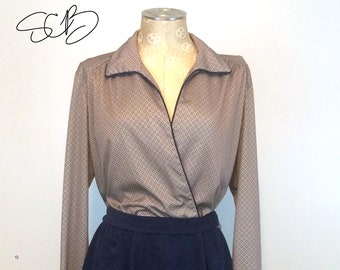 Vintage 1990s Lady Carol Polka Dot Wrap and Flare Dress, Size 20