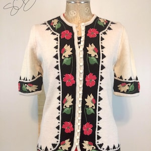 Vintage 1990s 90s Umi Collections Floral Cream Cardigan, Size Medium