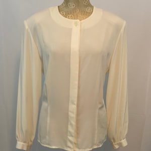 Vintage 1990er Jahre Liz Claiborne Cream Button Bluse, Größe 10