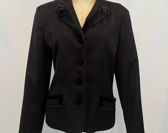 Vintage 1980s Harve Benard Black & Velvet Blazer, Size 14