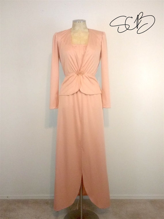 Vintage 1970s Trolley Car 2 Piece Peach Pink Jack… - image 1