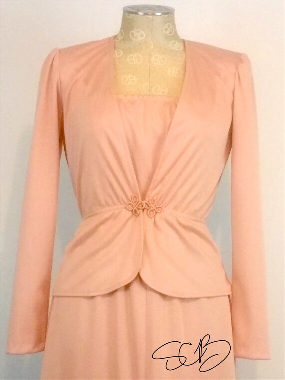 Vintage 1970s Trolley Car 2 Piece Peach Pink Jack… - image 2