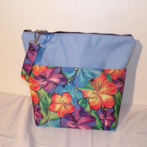 Wild Floral Knitting Project Bag: Large Zipper Pouch with Wristlet