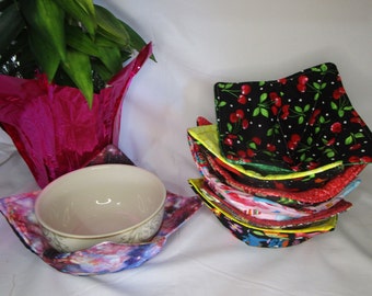 Microwavable Bowl Cozies  Soup Bowl Cozies pot holder  fabric bowl cozy Reversible Bowl Cozies pot holder