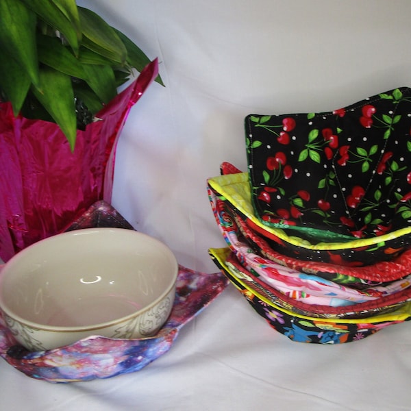 Microwavable Bowl Cozies  Soup Bowl Cozies pot holder  fabric bowl cozy Reversible Bowl Cozies pot holder