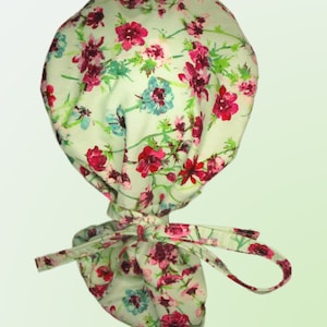 Ponytail scrub cap, Surgical cap women, Surgical cap with ponytail, women scrub caps, Dentist surgery cap- Floral Watercolor bloom scrub cap