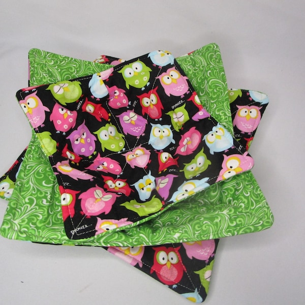 Microwavable Bowl Cozies Plate Cozies  Bright Owls bowl Cozy Plate Cozy  pot holder