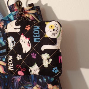 mini coin purse Keychain Ear Bud Pouch Fabric Air Pod Case  Cat theme Mini Wallet pouch