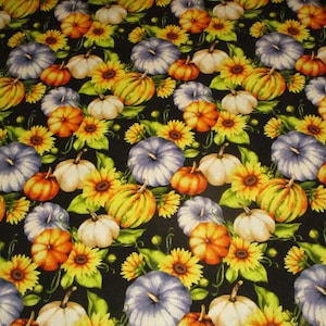 Pumpkin floral cotton Fabric pumpkins and sunflower  Fall fabric Sewing Fabric  Harvest Fabric By the Yard