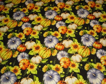 Pumpkin floral cotton Fabric pumpkins and sunflower  Fall fabric Sewing Fabric  Harvest Fabric By the Yard