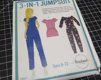Threadcount Sewing Pattern - 3-in-1 Jumpsuit pattern-  rompers Pattern TC2011 Size 8-22 Uncut
