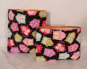 Bolsa ecológica Bolsa de refrigerio reutilizable Bolsa de sándwich reutilizable Bolsa de golosina Bolsa de sándwich bolsa de desperdicio cero Bolsas reutilizables Bright Owls conjunto de 2