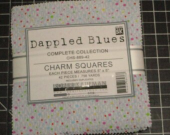 Robert Kaufman Dappled Blues Charm Pack, Precut 5 Inch Squares, 42 Squares, Fabric Bundle, Cotton Quilting Fabric