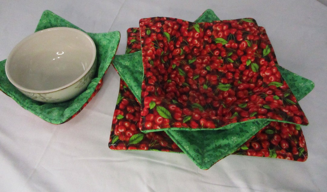Microwavable Bowl Cozy Plate Cozy Set of 4 Cherry With Leaves Etsy