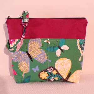 Butterfly Floral Knitting Project Bag: Large Wristlet Zipper Pouch