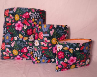 Eco Friendly Bag Reusable Snack Bag  Reusable Sandwich Bag  Treat Bag  sandwich bag  zero waste bag Butterfly Garden reusable bag