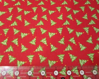 Christmas Fabric - Christmas Trees on red fabric by the Yard and Half Yard